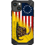 Load image into Gallery viewer, 13 Star US American Flag, Betsy Ross Tattered Flag Gadsden Flag Don&#39;t Tread on Me Custom Printed Android &amp; Apple Phone Case Design