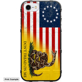 Load image into Gallery viewer, 13 Star US American Flag, Betsy Ross Tattered Flag Gadsden Flag Don&#39;t Tread on Me Custom Printed Android &amp; Apple Phone Case Design